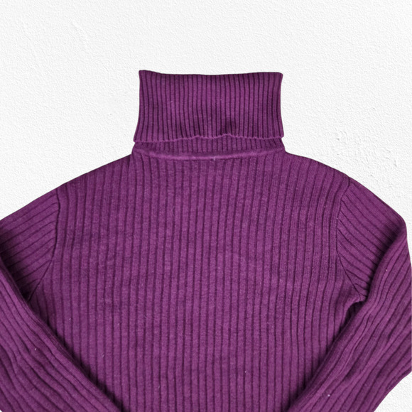 Uterque Maroon Ribbed Turtleneck Adjustable Tie Wool Blend Sweater Size Small - Picture 2 of 8